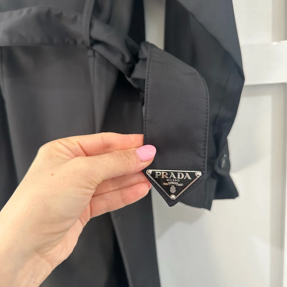 Prada Black Re Nylon long Trench Coat with triangle logo belt size 40 $4000 - Picture 13 of 13